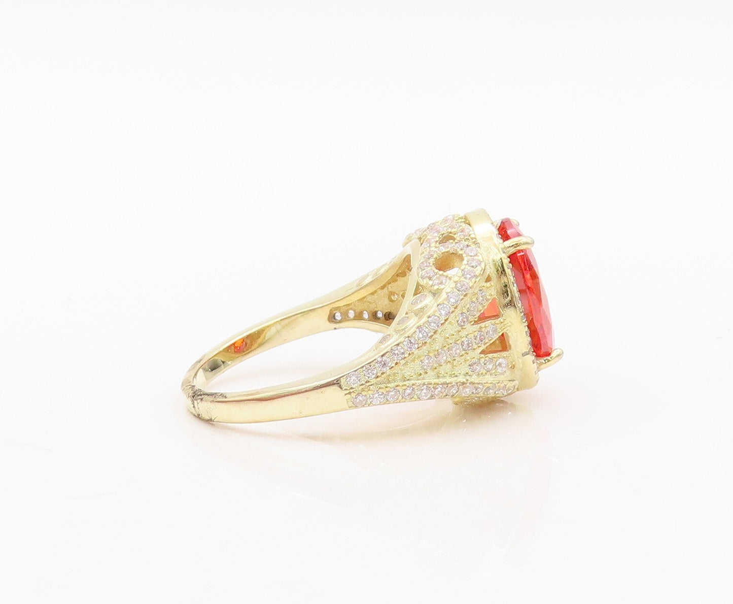 925 Sterling Silver Vintage Ring Gold Plated Orange & White CZ  Sz 7  RG30473