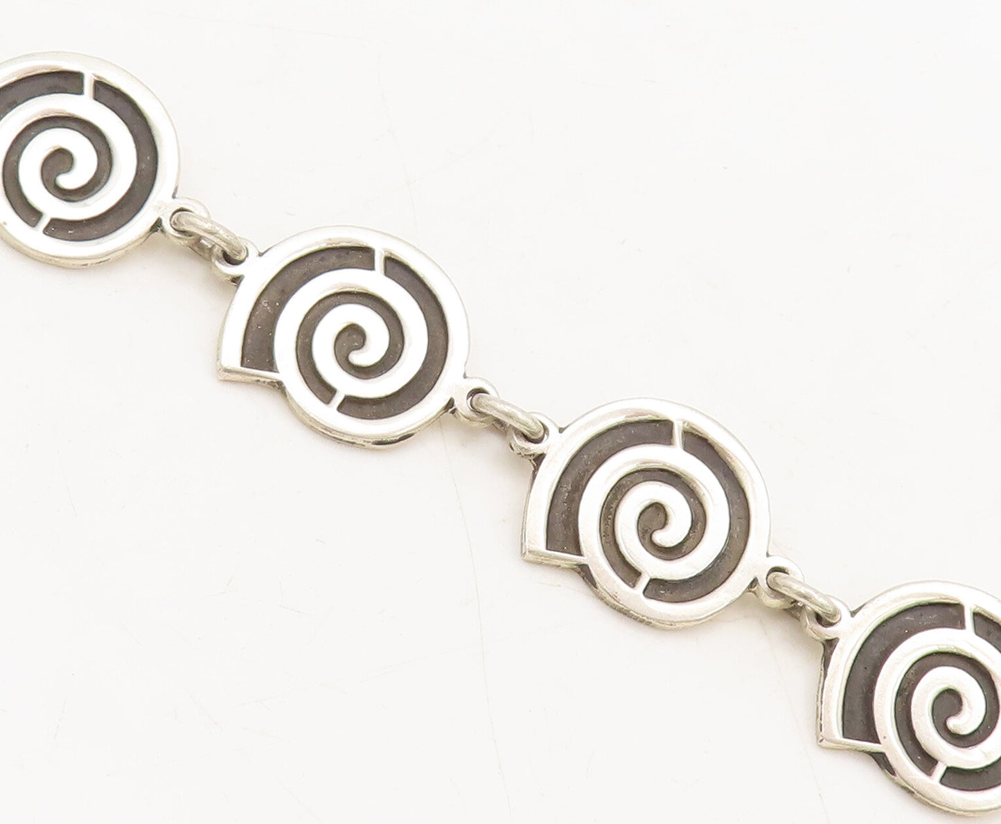925 Sterling Silver Vintage Bracelet MEXICO Solid Carved Spiral Linked  BT10228