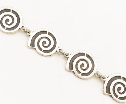 925 Sterling Silver Vintage Bracelet MEXICO Solid Carved Spiral Linked  BT10228