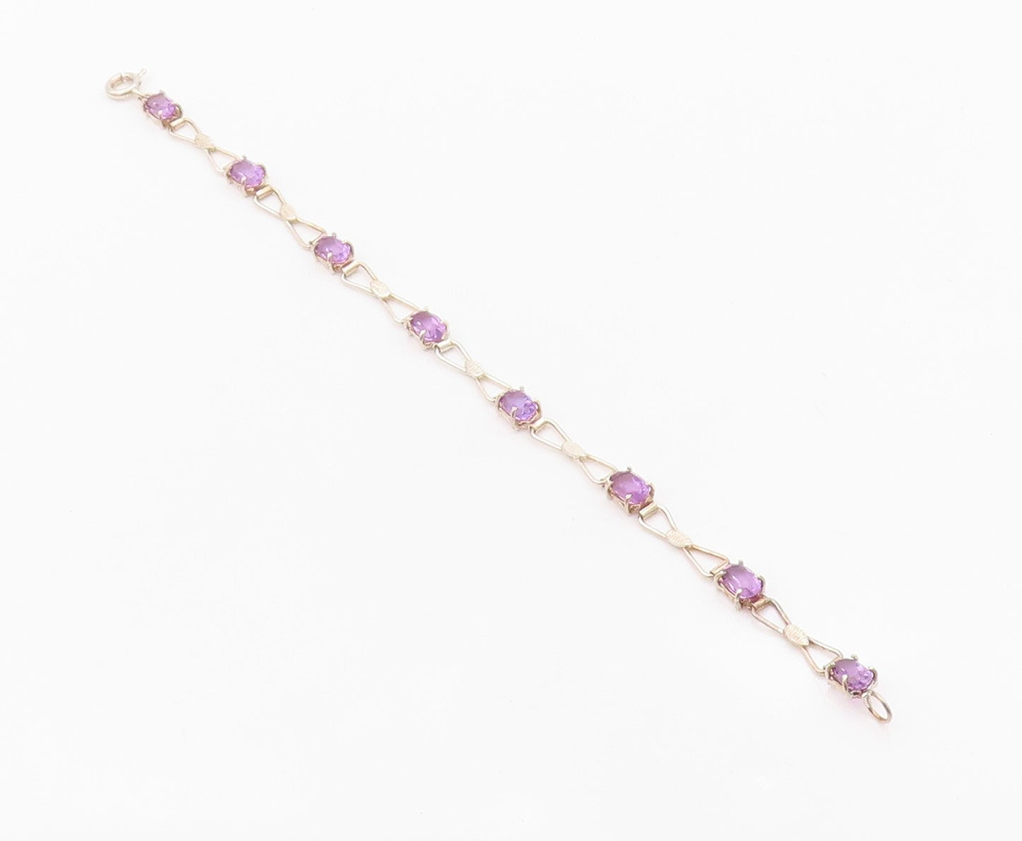 925 Sterling Silver Vintage Bracelet Elegant Amethyst & Ribbon Bow Link  BT12109