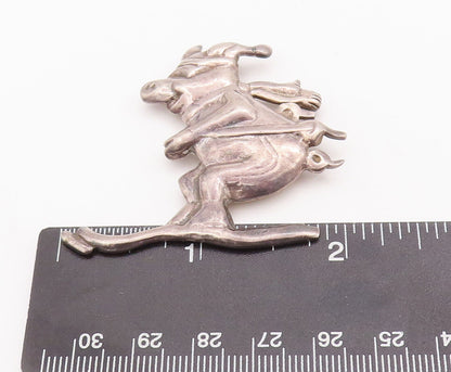 925 Sterling Silver Vintage Brooch Pin MEXICO Carved Happy Skiing Pig  BP10799