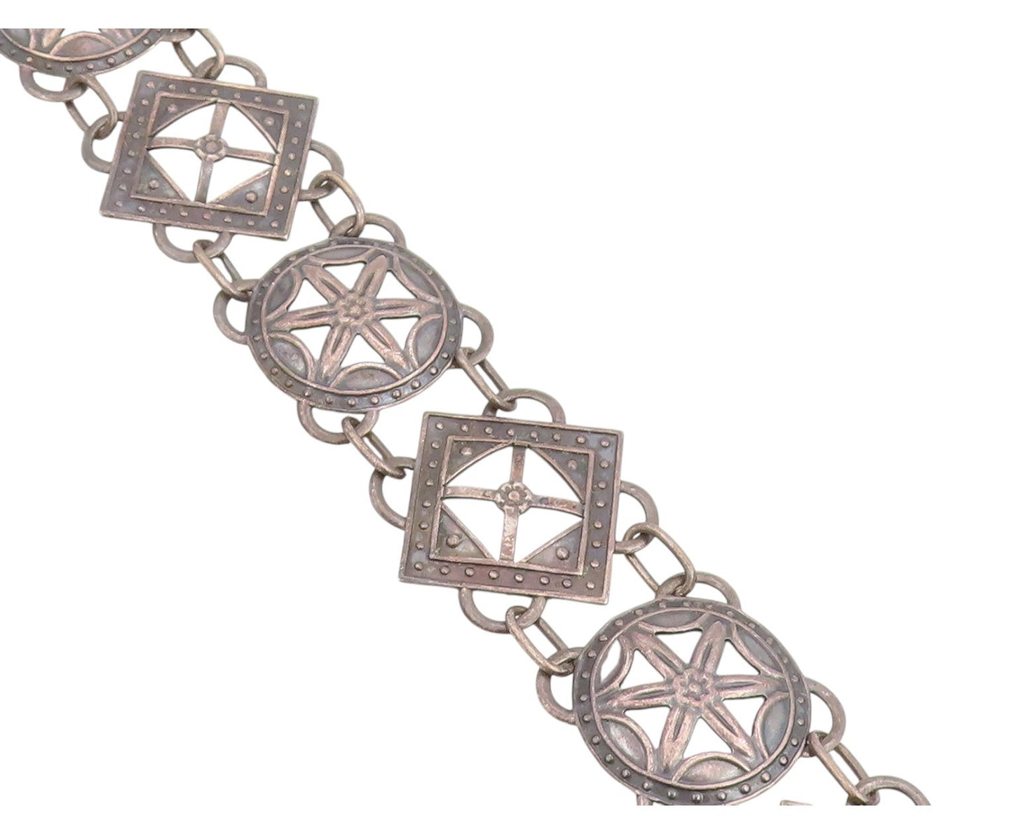 925 Sterling Silver Vintage Bracelet Etched Flower Starburst Motif Link  BT11829