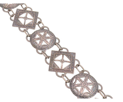 925 Sterling Silver Vintage Bracelet Etched Flower Starburst Motif Link  BT11829