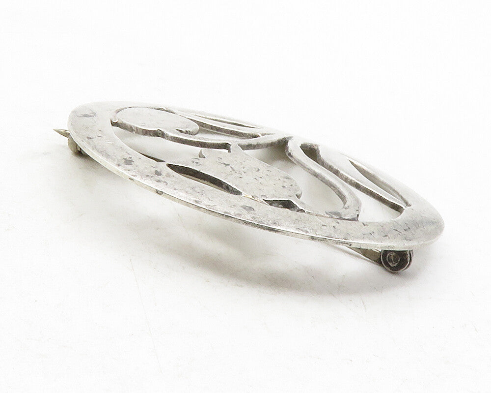 925 Sterling Silver  Vintage Flower Silhouette Round Cutout Brooch Pin  BP4658