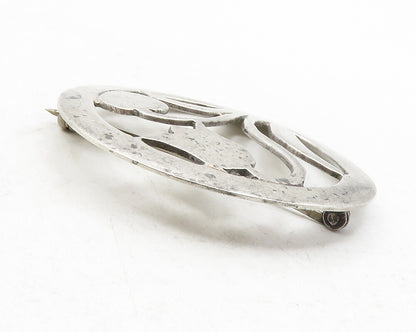 925 Sterling Silver  Vintage Flower Silhouette Round Cutout Brooch Pin  BP4658