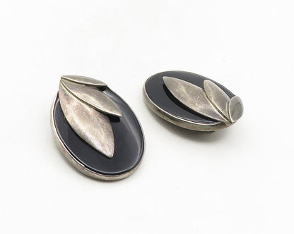 TURE MEXICO 925 Sterling Silver  Vintage Black Onyx Non Pierce Earrings EG5075