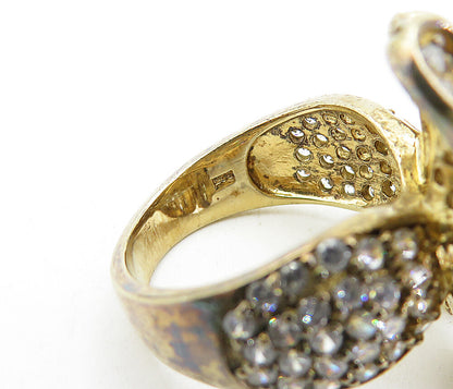 925 Sterling Silver  Vintage Cubic Zirconia Floral Cocktail Ring Sz 7  RG5185