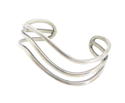 MEXICO 925 Sterling Silver  Vintage Shiny Wavy Split Cuff Bracelet  BT3851