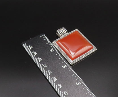 925 Sterling Silver  Vintage Dotted Edge Square Carnelian Pendant  PT21713