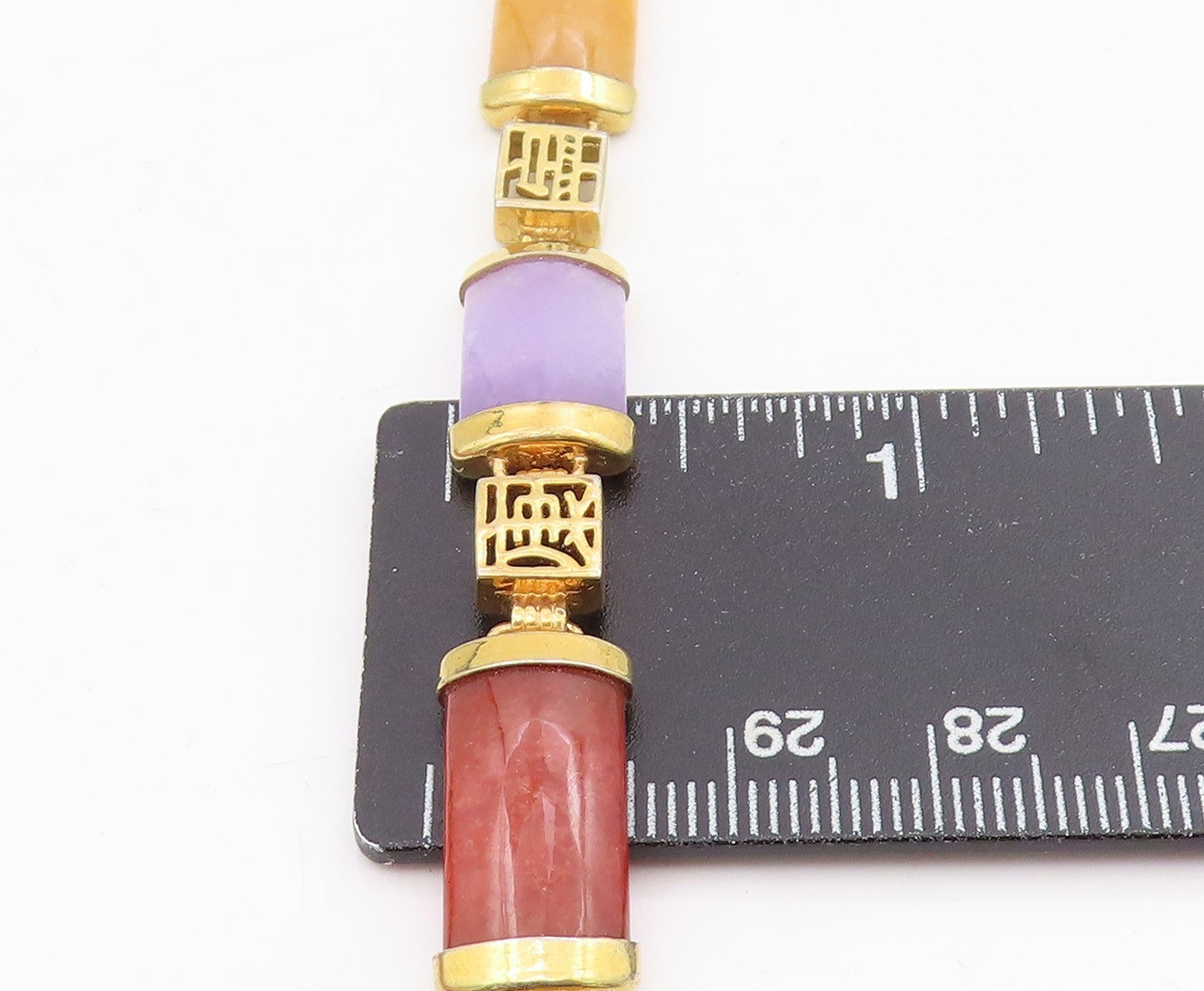 925 Sterling Silver Vintage Bracelet Gold Plated Gemstone Chinese Signs  BT11530