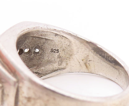 925 Sterling Silver Vintage Ring Round Cut CZ Halo CZ Band Inlay  Sz 8.5 RG28663