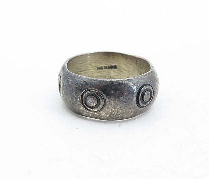 MEXICO 925 Sterling Silver  Vintage Circle Pattern Band Ring Sz 7.5  RG5497