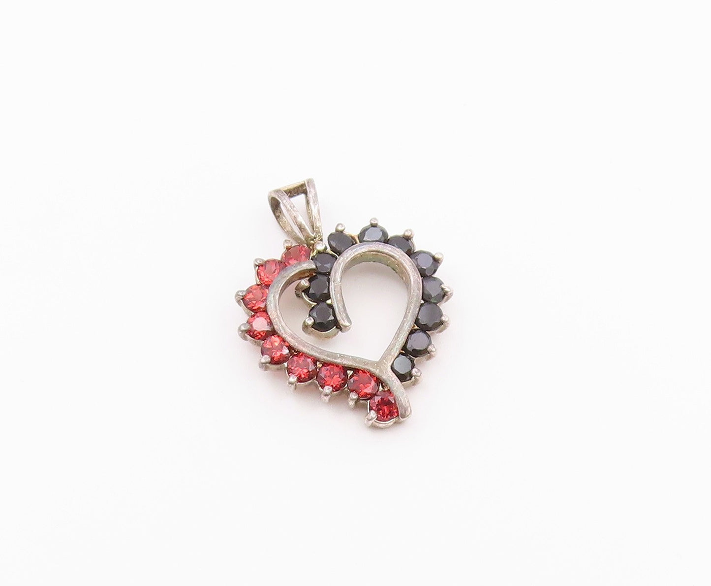 925 Sterling Silver  Vintage Spinel & Red Topaz Love Heart Pendant  PT19910