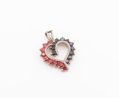 925 Sterling Silver  Vintage Spinel & Red Topaz Love Heart Pendant  PT19910