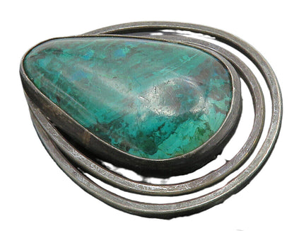 ISRAEL 925 Silver  Vintage Chrysocolla Modernist Oxidized Brooch Pin  BP4544