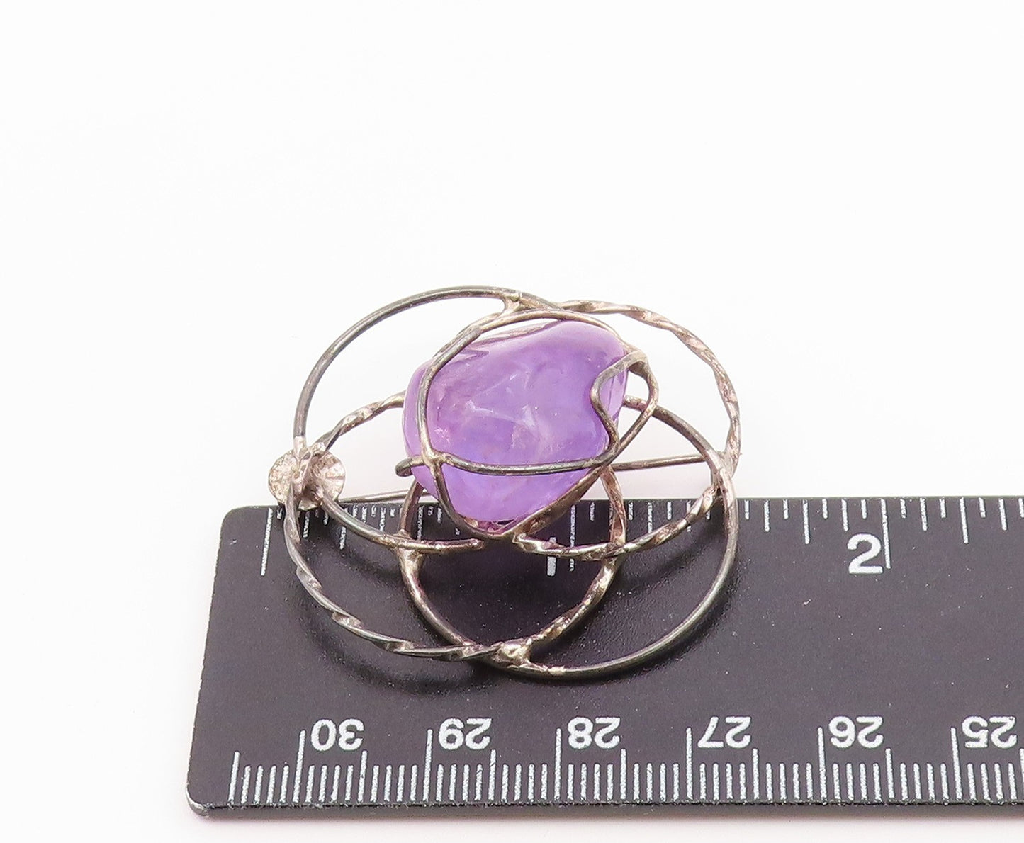 925 Sterling Silver  Vintage Amethyst Open Circles Brooch Pin  BP8465