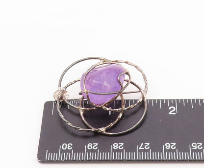 925 Sterling Silver  Vintage Amethyst Open Circles Brooch Pin  BP8465