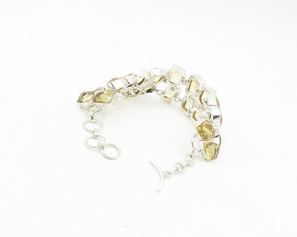 925 Sterling Silver  Shiny Faceted Citrine Cluster Chain Bracelet  BT7490