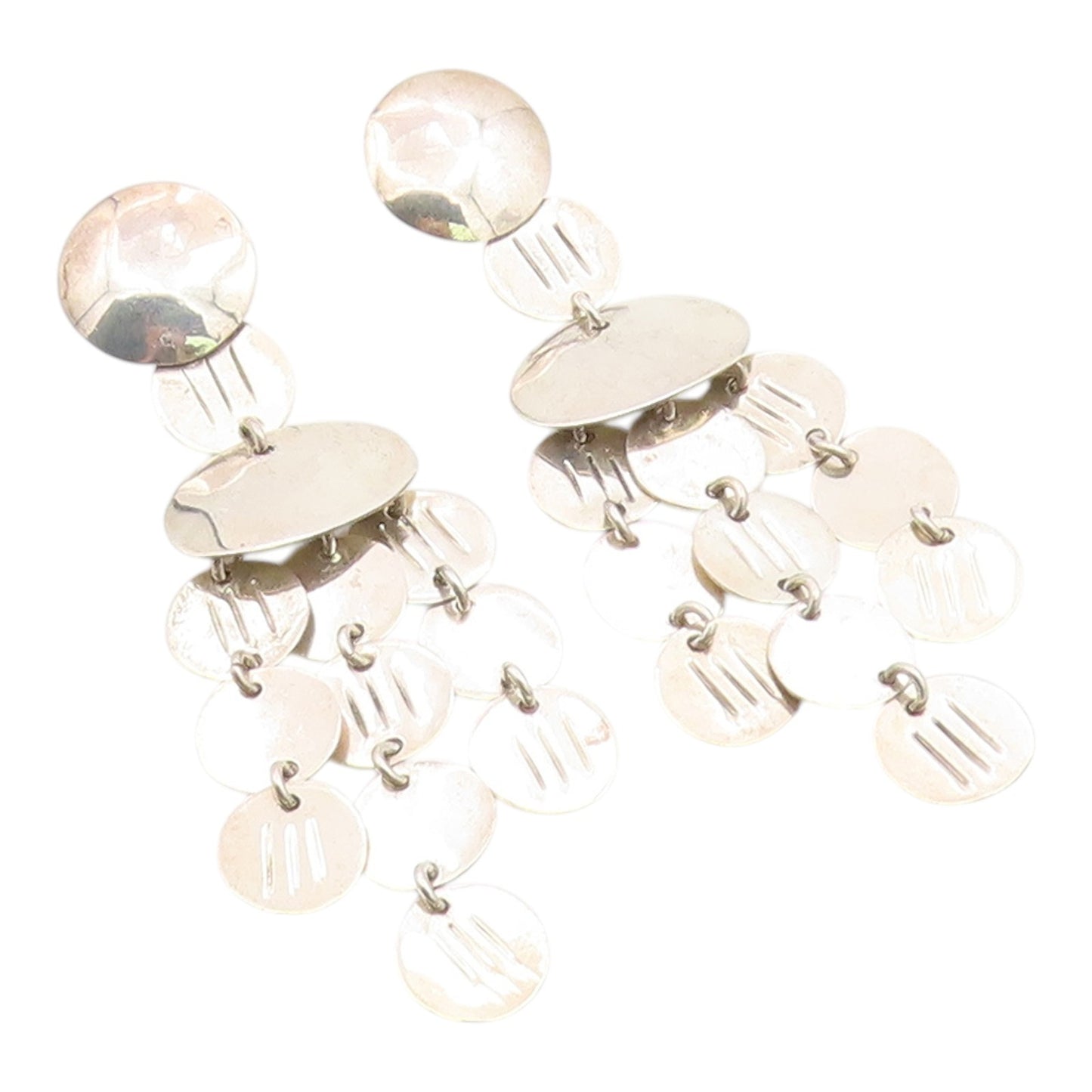 925 Sterling Silver Vintage Earrings Classic Geometric Circle Chandelier EG14423