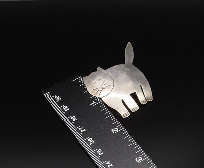 MEXICO 925 Sterling Silver Vintage Minimalist Etched Cat Brooch Pin BP10038