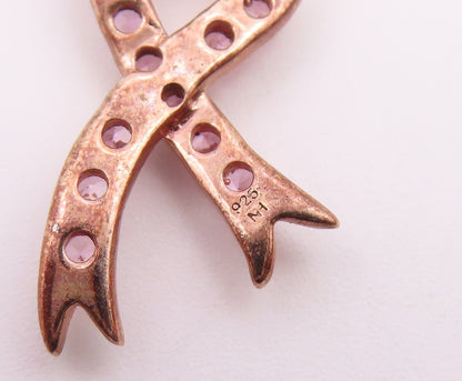 925 Sterling Silver Vintage Pink Topaz Rose Gold Plated Ribbon Pendant PT18416