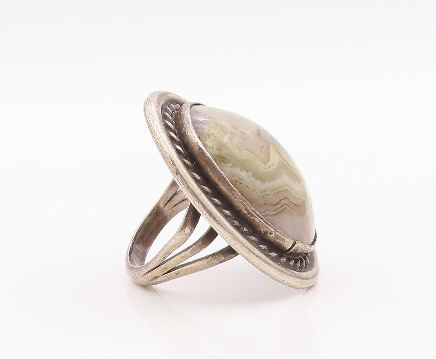 925 Sterling Silver Vintage Ring NAVAJO Jasper Twisted Rope Band Sz 6.5 RG36345