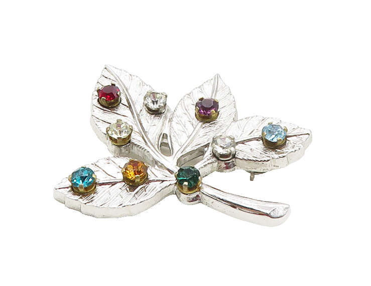 ANSON 925 Silver  Vintage Topaz Amethyst Citrine Shiny Leaf Brooch Pin  BP6770