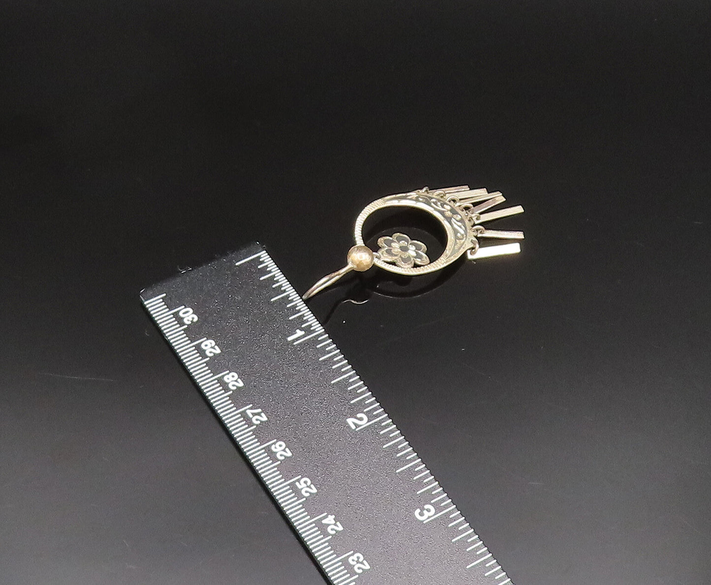 EAST EUROPE 925 Silver  Vintage Open Circle Floral Dangle Earrings  EG11943