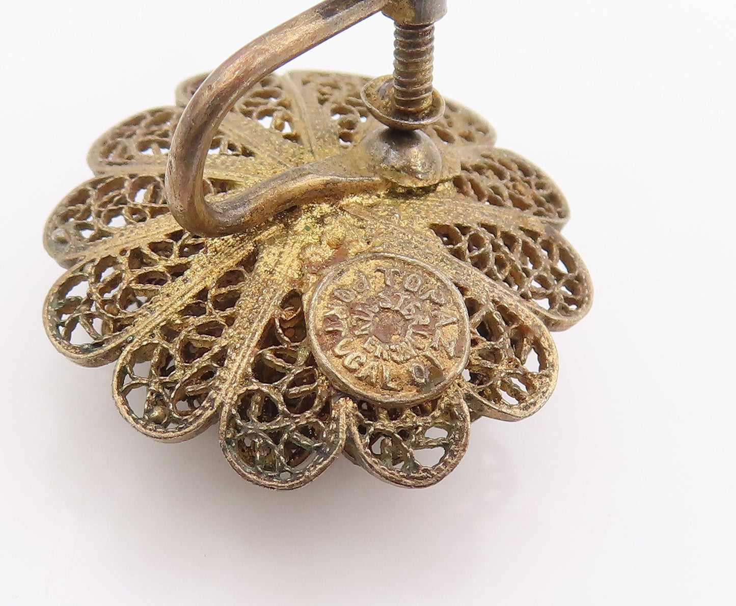 925 Sterling Silver Vintage Earrings TOPAZIO Enamel Filigree Flower  EG14312