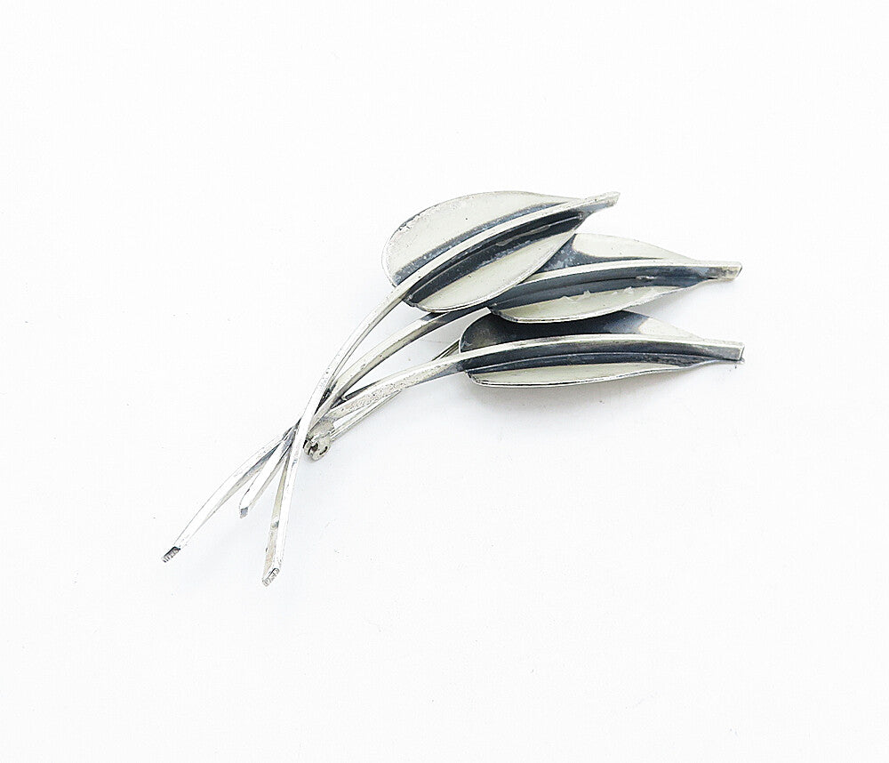 JEWEL ART 925 Silver  Vintage Oxidized Detail Floral Leaves Brooch Pin  BP1716