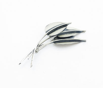 JEWEL ART 925 Silver  Vintage Oxidized Detail Floral Leaves Brooch Pin  BP1716