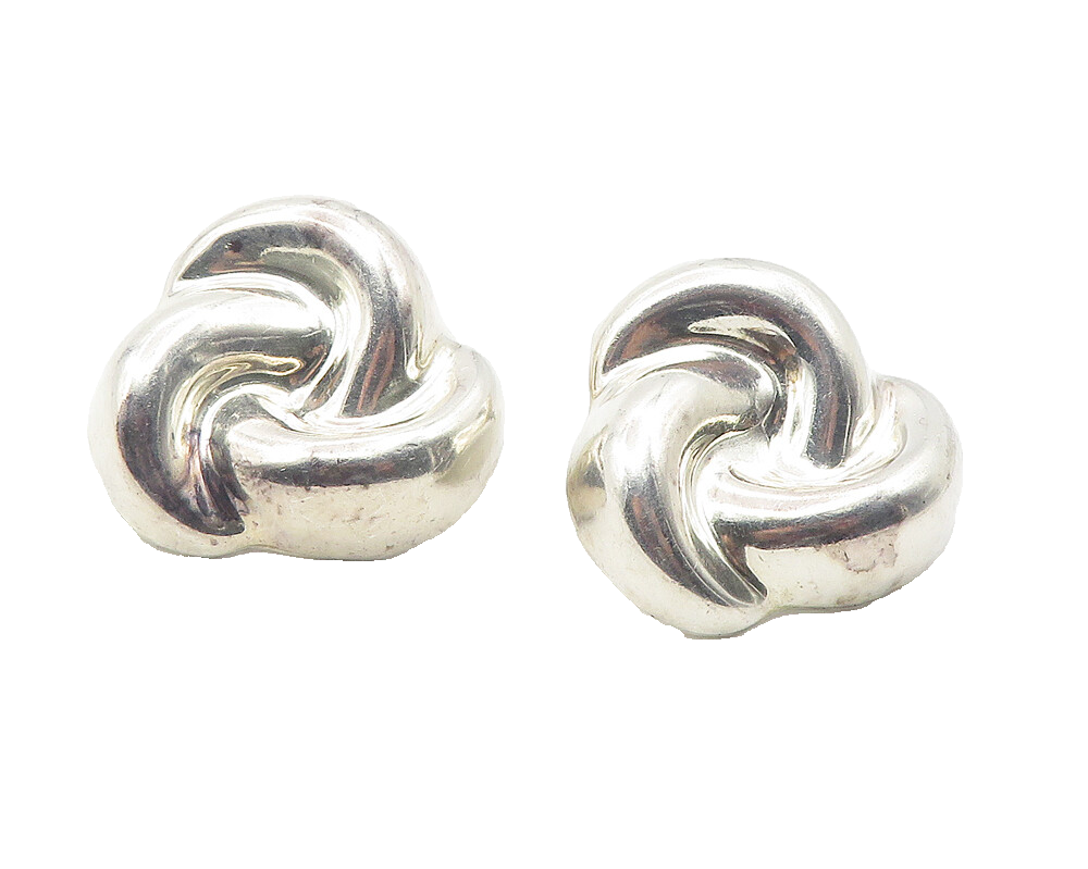 MEXICO 925 Sterling Silver  Vintage Shiny Twist Knot Drop Earrings  EG6167