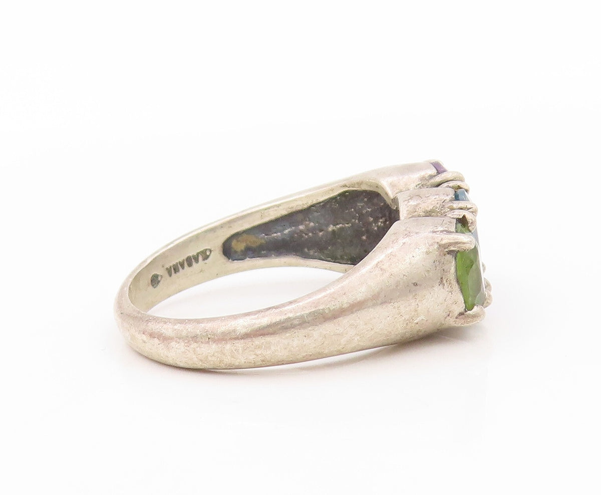 925 Sterling Silver Vintage Ring KABANA Oval Amethyst CZ Peridot  SZ 8  RG31965