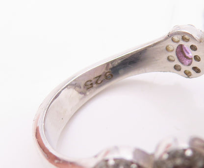 925 Sterling Silver Vintage Ring Gemstone Amethyst & CZ Flowers  Sz 8.5  RG30672