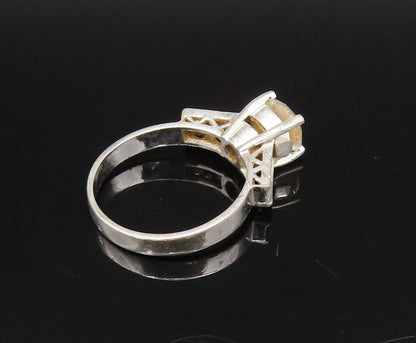 ERUOPEAN 925 Silver  Vintage Prong Set Topaz & Ribbed Sides Ring Sz 8  RG26068