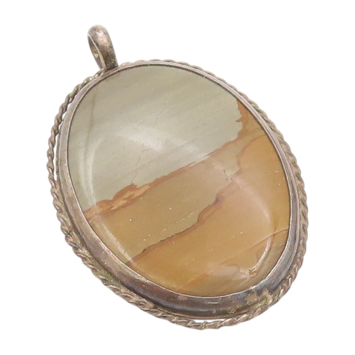 925 Sterling Silver Vintage Pendant Dark Tone Oval Large Gemstone  PT23893