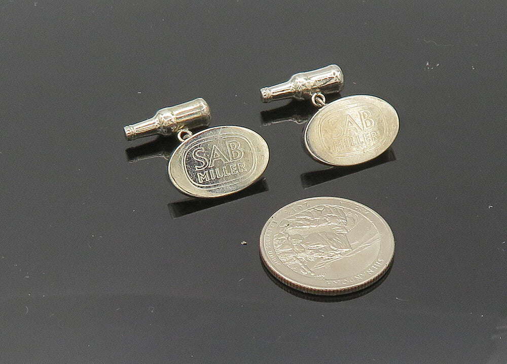 925 Sterling Silver  Vintage Shiny SAB Miller Stamped Oval Cufflinks  TR2871
