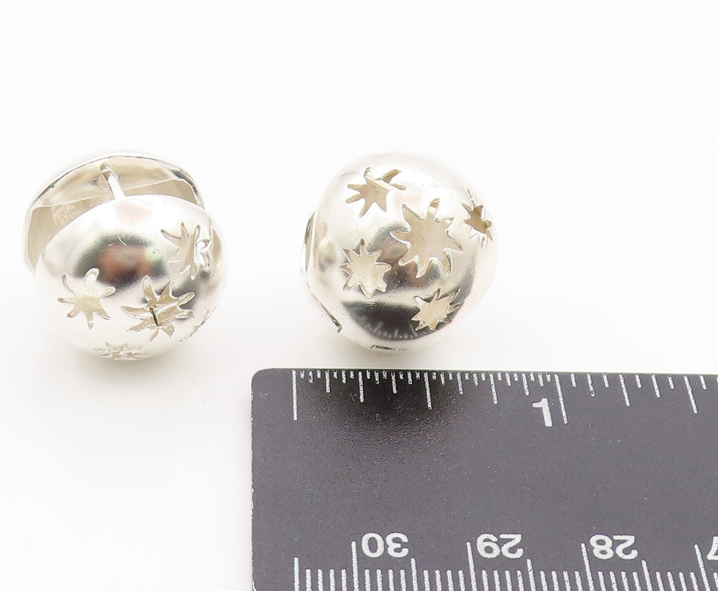925 Sterling Silver Vintage Earrings Stars Cut Sphere Shape Hoops  EG13557