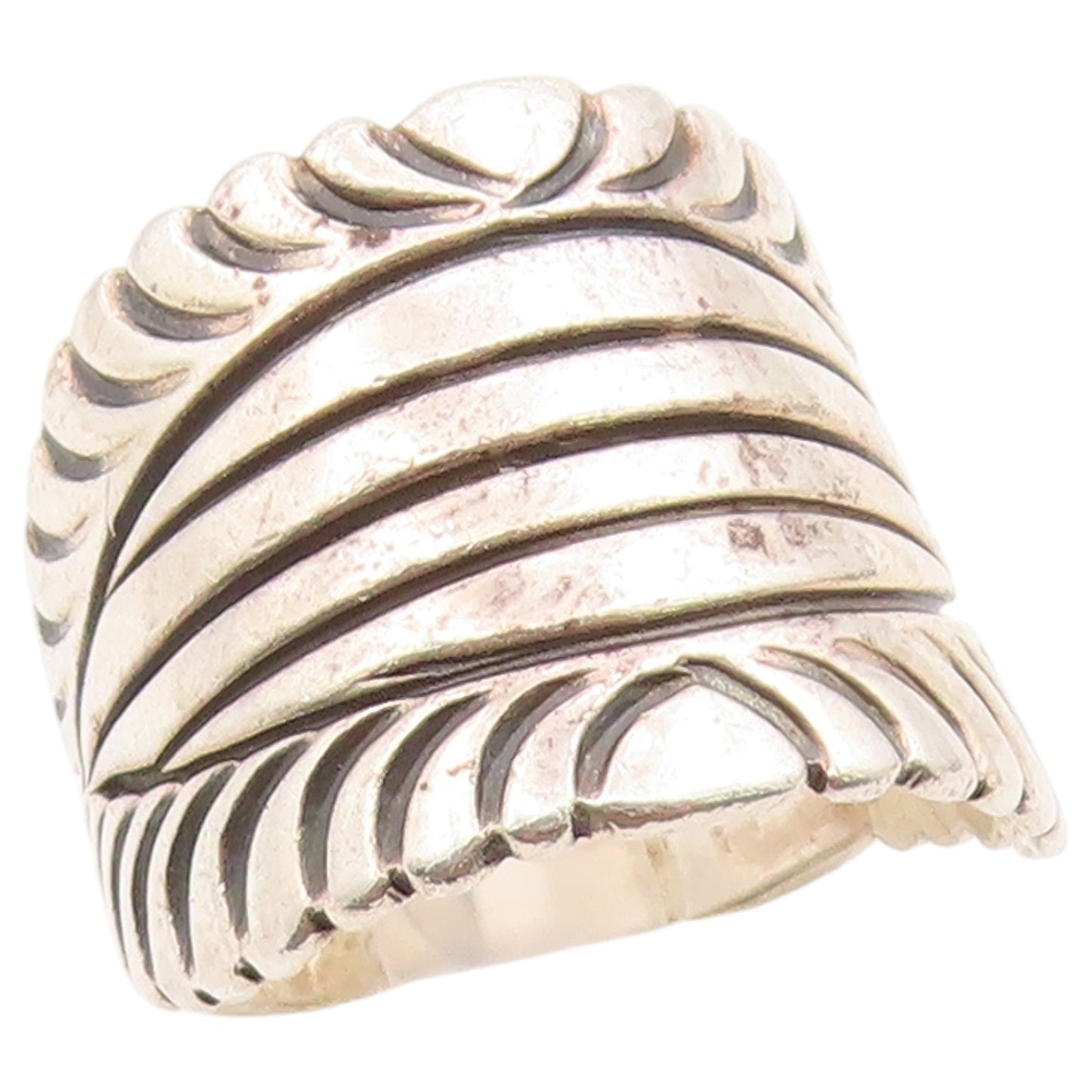 925 Sterling Silver Vintage Ring MORGAN APACHE NAVAJO Ribbed Band  Sz 8  RG36414