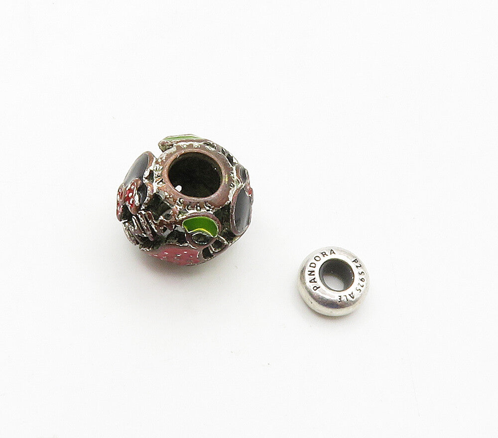 PANDORA 925 Sterling Silver  Vintage 2 Pcs Enamel Detail Charm Beads  TR2229