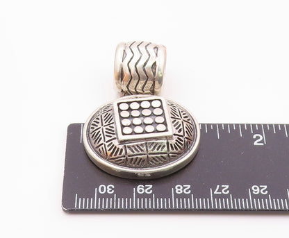 925 Sterling Silver  Vintage Etched Pattern Round Dome Shiny Pendant  PT19651