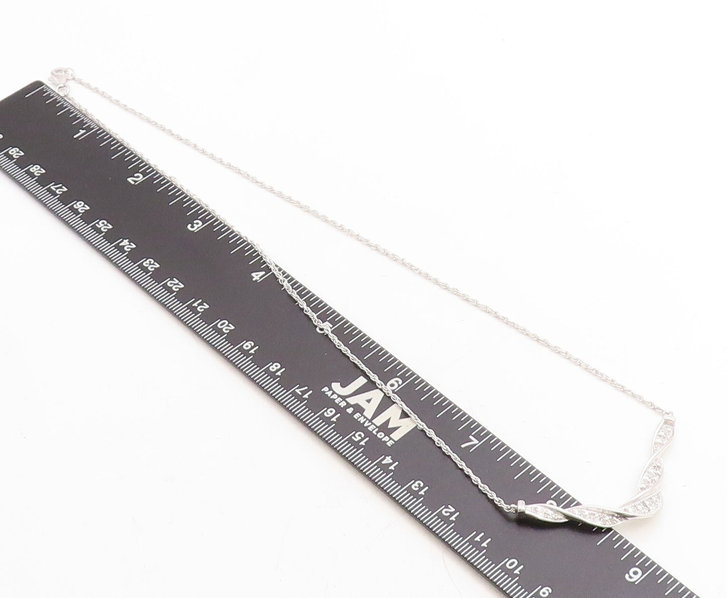 925 Sterling Silver  Genuine Diamonds Shiny Twist Chain Necklace  NE1938