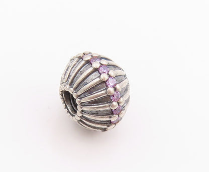 925 Sterling Silver Vintage Pendant PANDORA Amethyst Inlay Etched Sphere PT24548