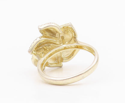 925 Sterling Silver Vintage Ring Gold Plated Cutout CZ Flower  Sz 6.5  RG33014