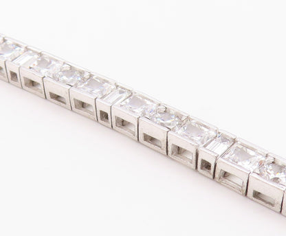 925 Sterling Silver  Vintage Cubic Zirconia Box Link Chain Bracelet  BT8349