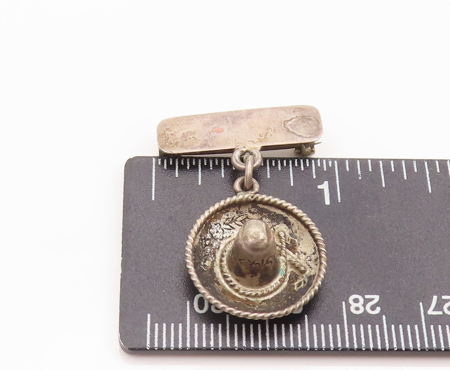 925 Sterling Silver Vintage Brooch Pin MEXICO Rope Carved Cowboy Hat  BP10695