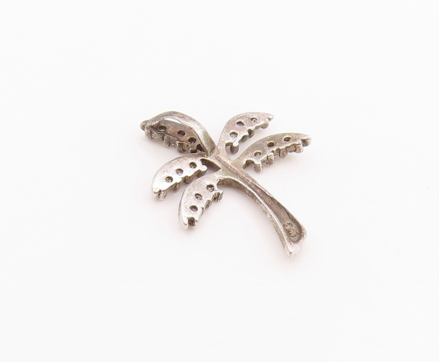 925 Sterling Silver Vintage Pendant CZ Inlay Cutout Coconut Tree Charm  PT24454