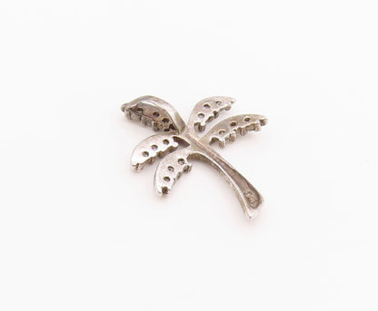 925 Sterling Silver Vintage Pendant CZ Inlay Cutout Coconut Tree Charm  PT24454