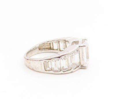 925 Sterling Silver Vintage Ring CZ Step Cut Elegant Statement Band Sz 6 RG35058