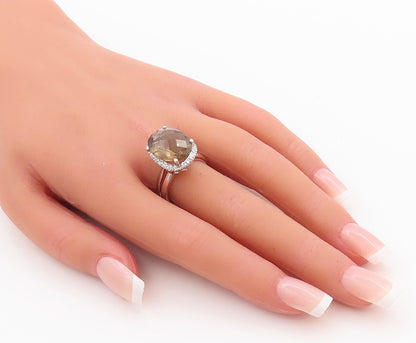 925 Sterling Silver Vintage Ring Designer CZ Oval Cut Smoky Quartz Sz 7  RG29840